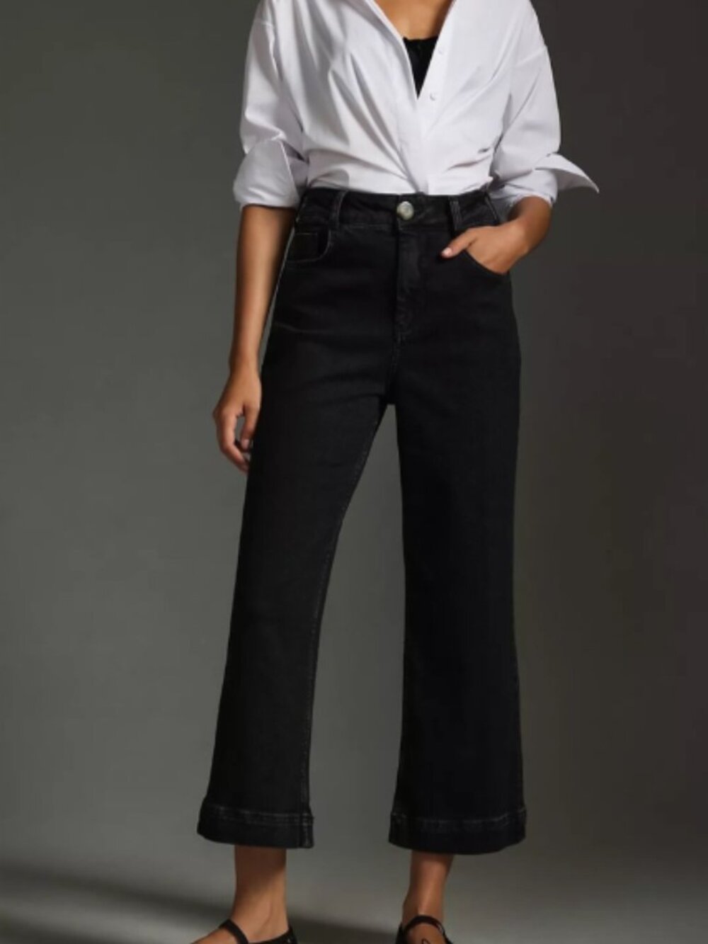 Anthropologie Pilcro The Skipper Wide Leg High Rise Cropped Black Jeans Size 26